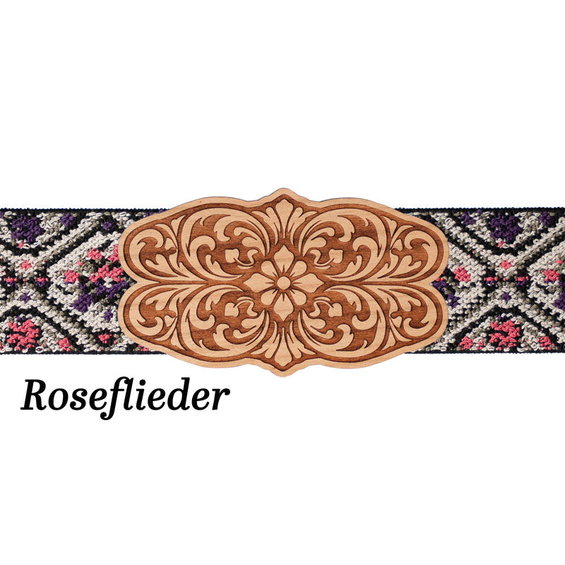 Maschd Schürzenschließe mit floralem Musterband in Rosé und Lila