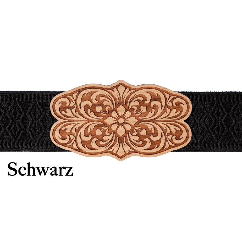 Dirndlschließe Holz mit schwarzem Band und minimalistischem Design Maschd