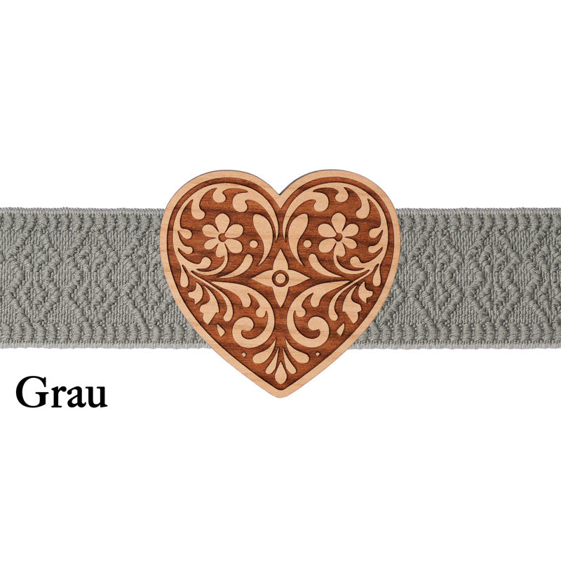 Dirndlschürze Schließe Herz Holz mit grauem Band