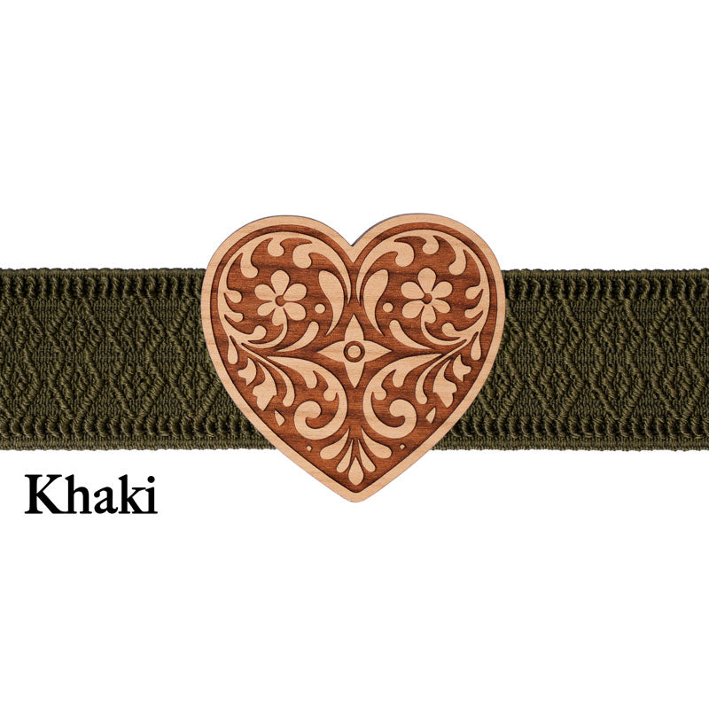 Maschd Dirndl Schnalle Herz Holz mit khakifarbenem Band