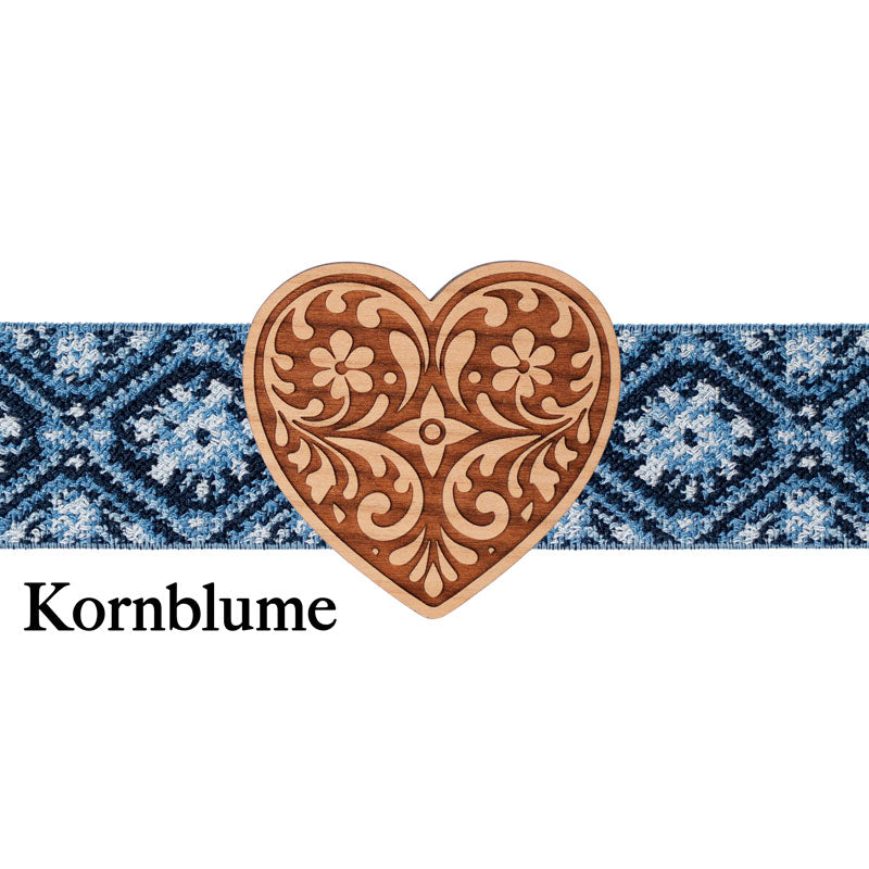 Trachten Schließe Herzform mit blau gemustertem Band