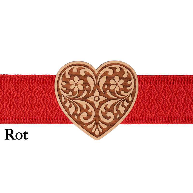 Dirndl Schnalle Herz Holz mit rotem Band