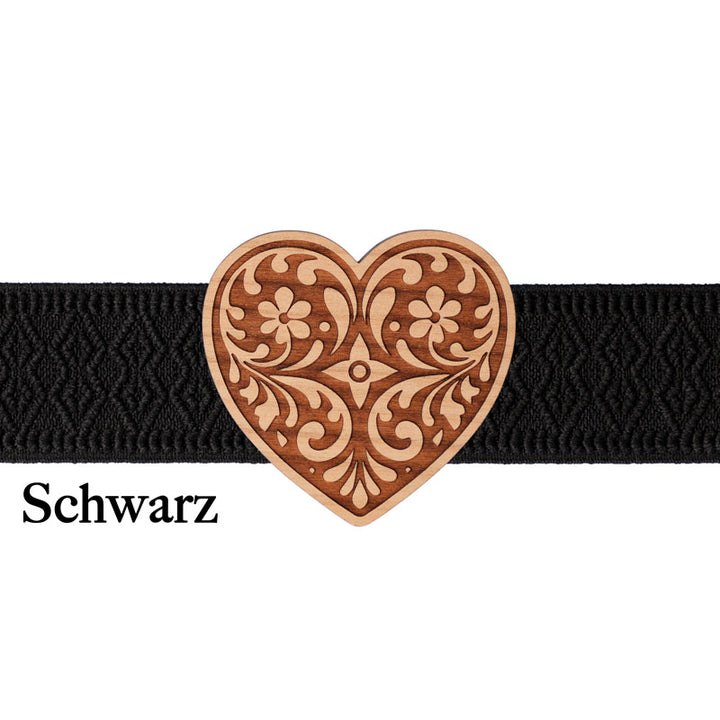 Dirndlschließe Herzform mit schwarzem Band aus Holz Maschd