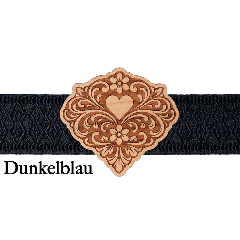 Trachtenschließe Holz mit dunkelblauem Band und zeitlosem Design