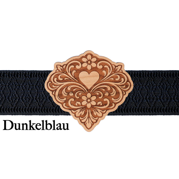 Trachtenschließe Holz mit dunkelblauem Band und zeitlosem Design