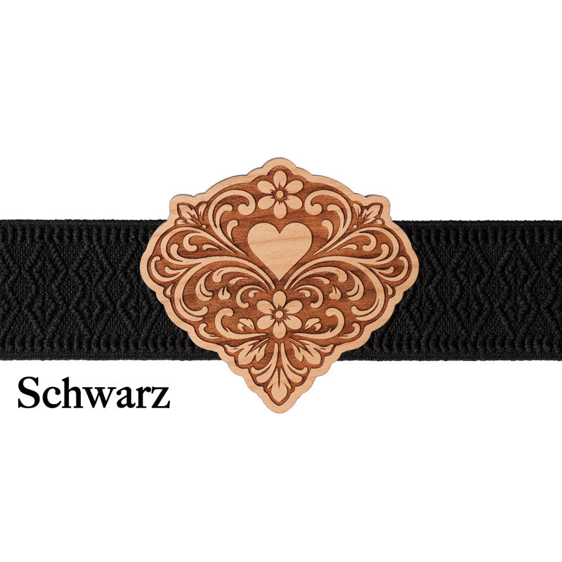 Dirndlschließe Holz mit schwarzem Band und minimalistischem Stil