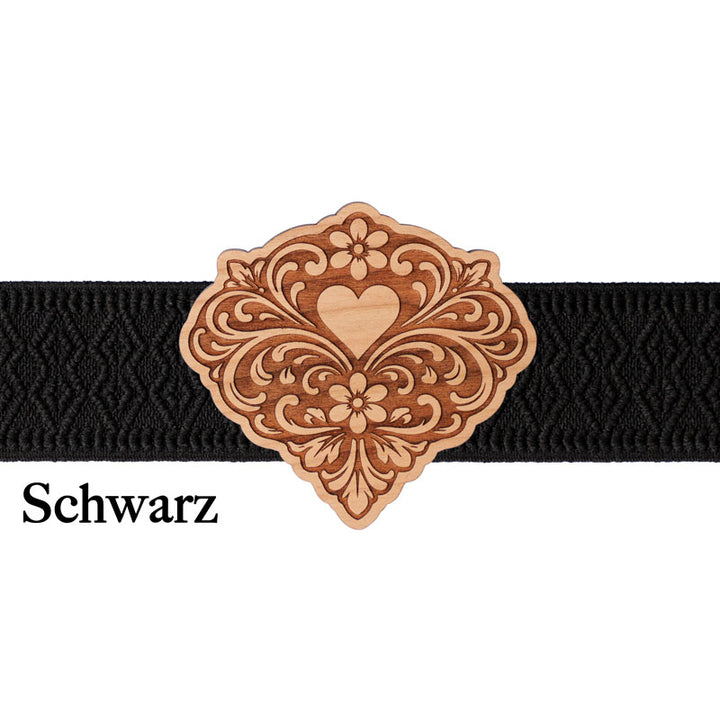 Dirndlschließe Holz mit schwarzem Band und minimalistischem Stil