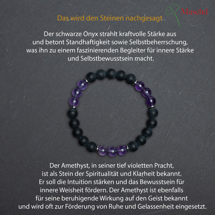 Edelstein Armband | Schwarzer Onyx und Amethyst