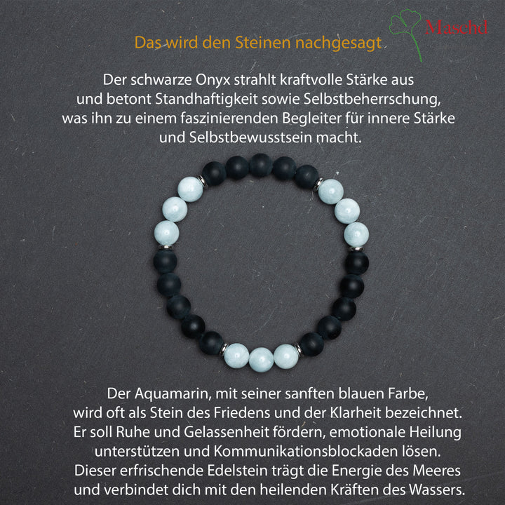 Edelstein Armband | Schwarzer Onyx und Aquamarin