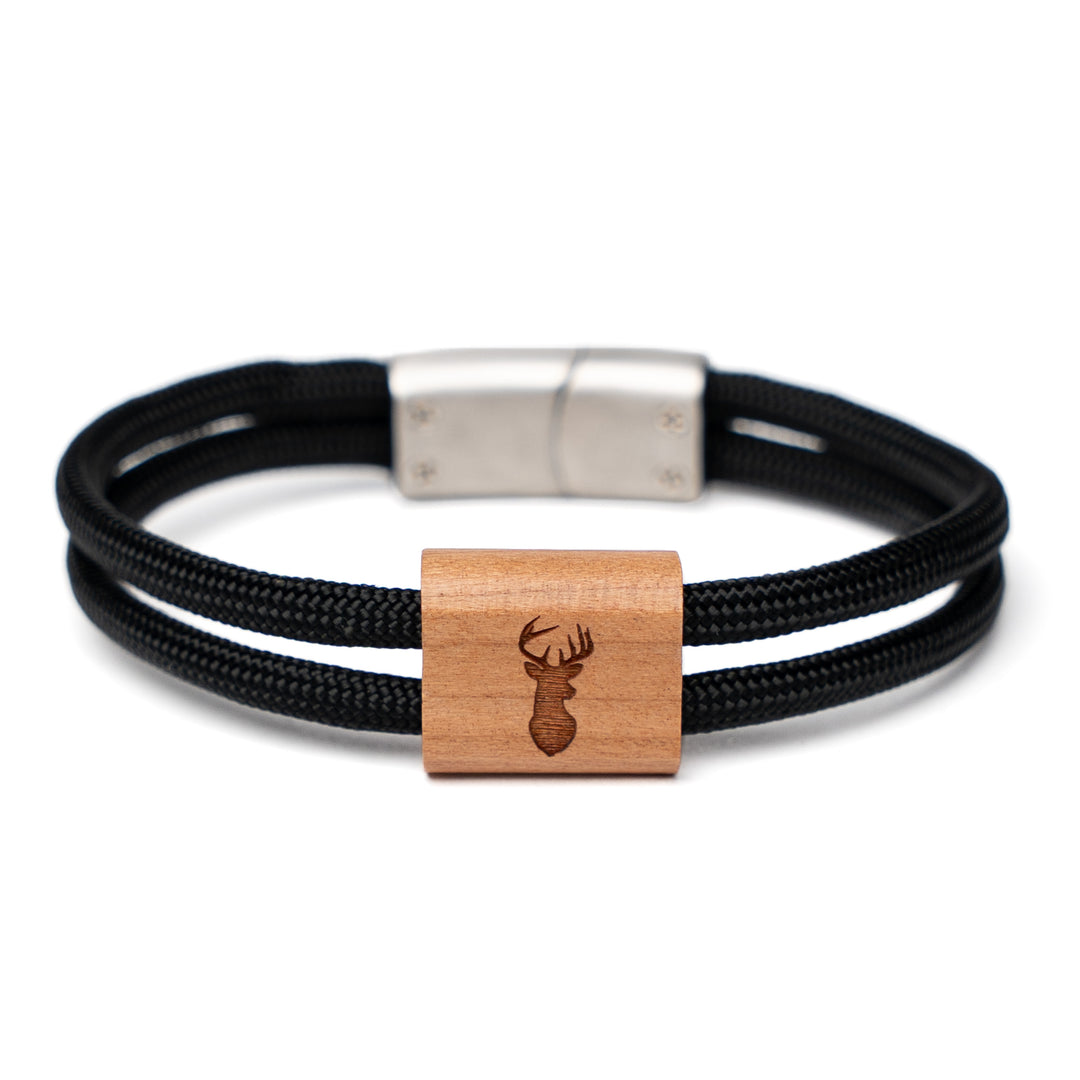 Holzarmband Hirsch für Damen und Herren mit Paracord Armband und Magnetverschluss
