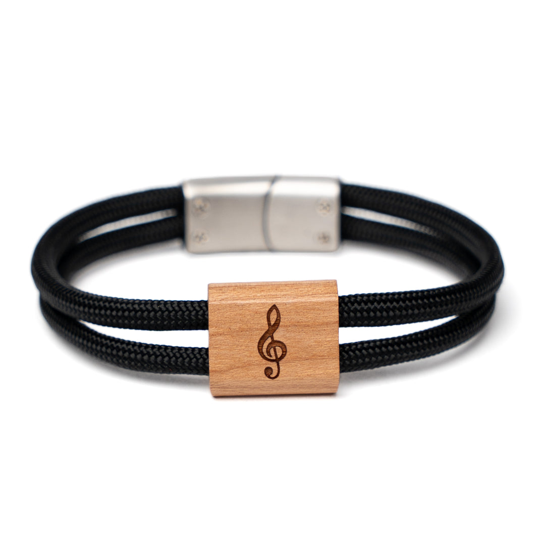 Notenschlüssel Armband aus Holz für Damen und Herren mit Paracord und Magnetverschluss
