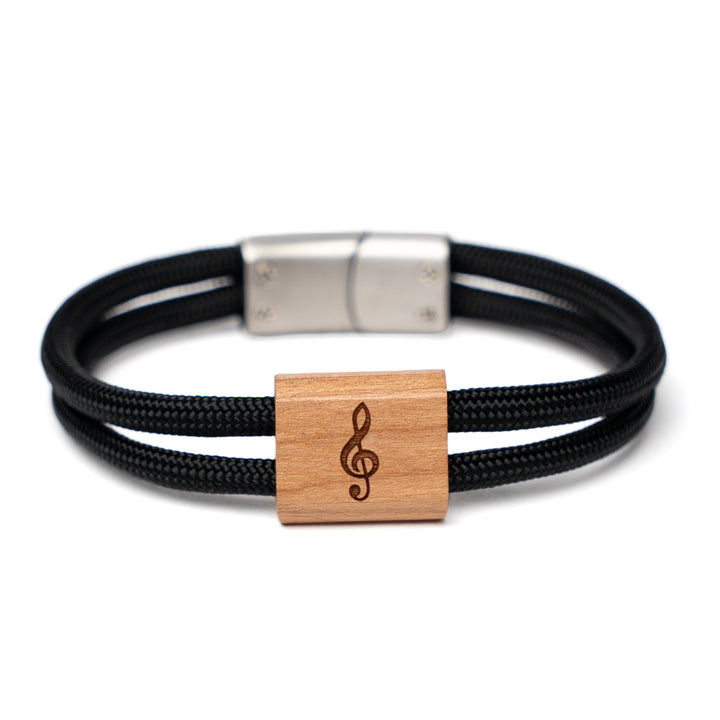 Notenschlüssel Armband aus Holz für Damen und Herren mit Paracord und Magnetverschluss
