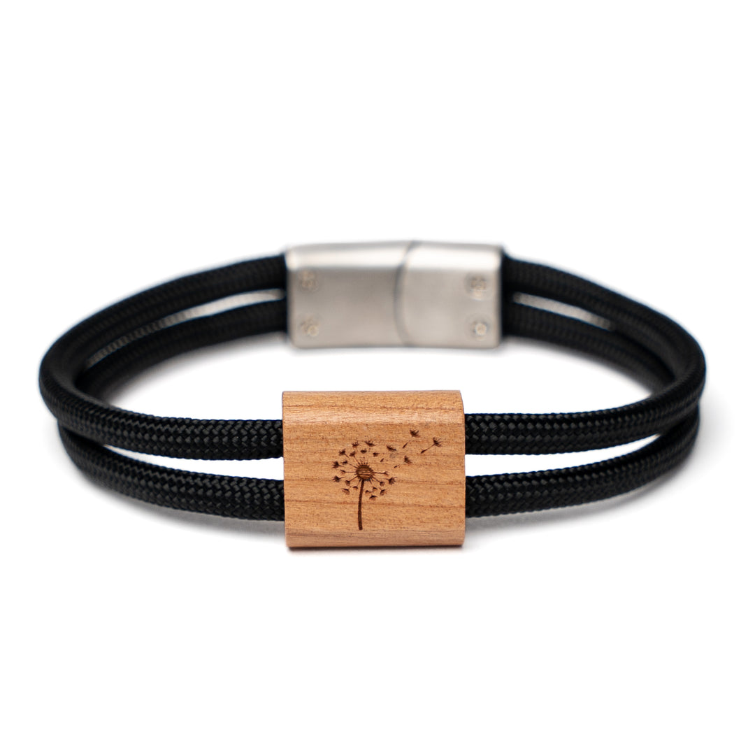 Pusteblumen-Armband aus Holz für Damen und Herren mit Paracord und Magnetverschluss
