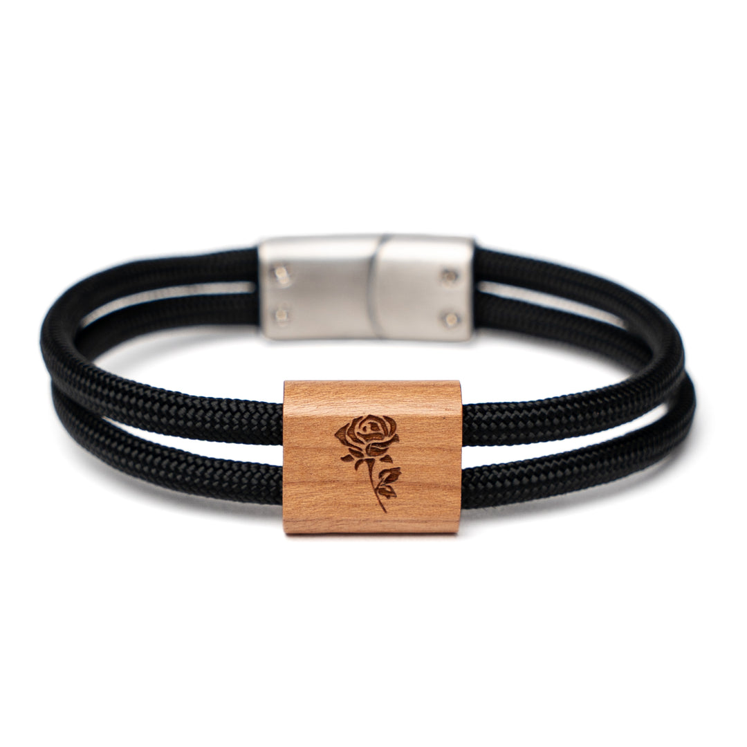 Rosenarmband aus Holz für Damen und Herren mit Paracord und Magnetverschluss
