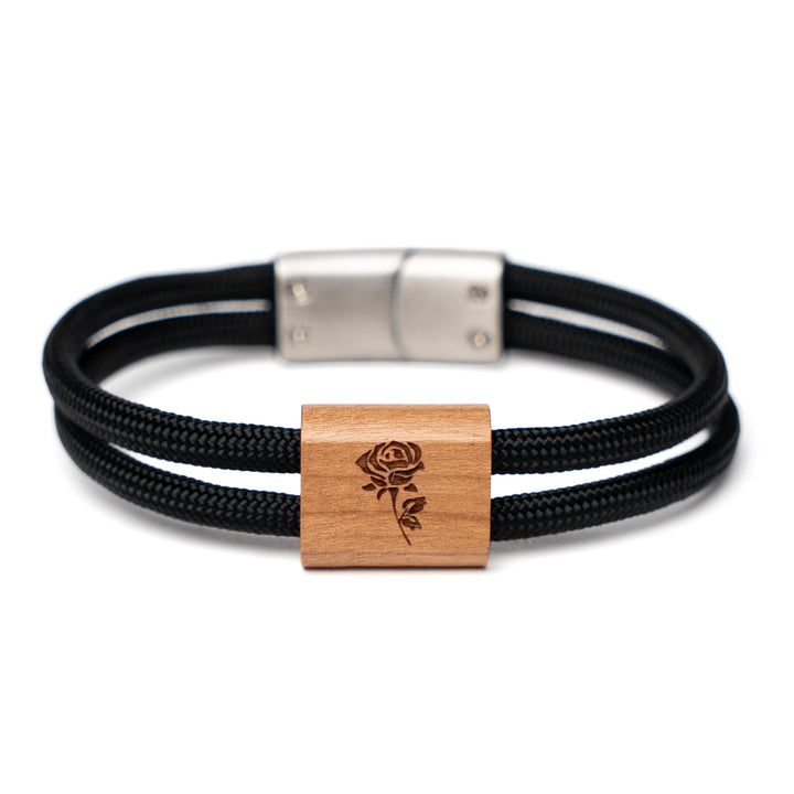 Rosenarmband aus Holz für Damen und Herren mit Paracord und Magnetverschluss
