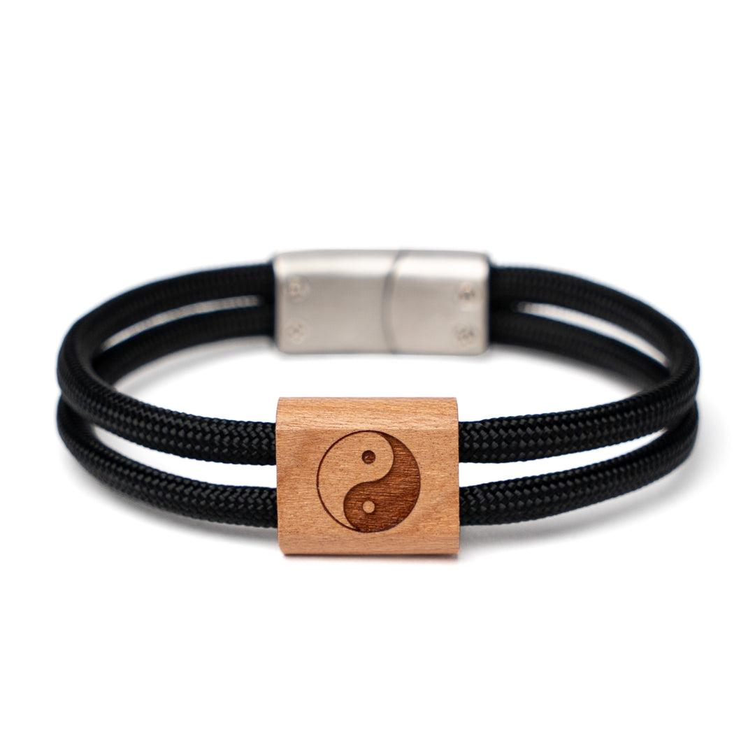 Yin-Yang-Armband aus Holz für Damen und Herren mit Paracord und Magnetverschluss
