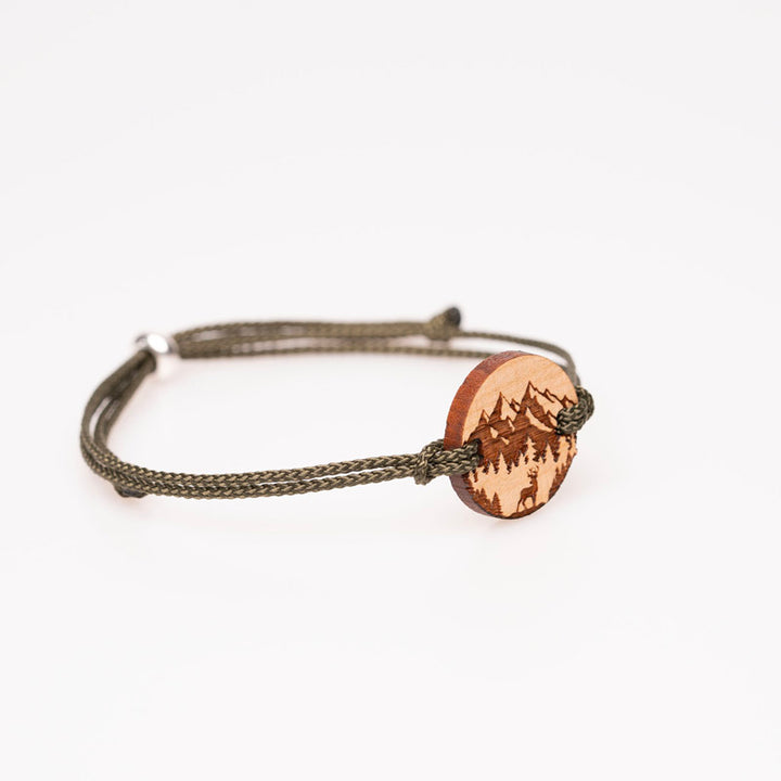 Holzschmuck Armband Herren mit berg und Hirsch Motiv 