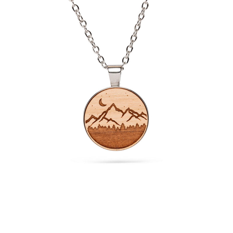 Berg Mond Halskette aus Kirschholz Holzschmuck