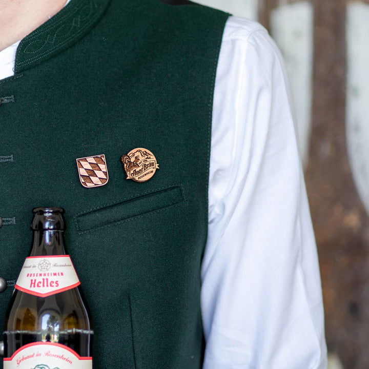 Trachtenpin Auerbräu Rosenheim und Bayern Wappen Pin 