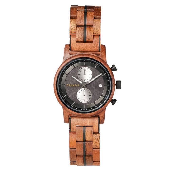 Tigerholz Holzuhr für Herren mit Grauen Ziffernblatt 