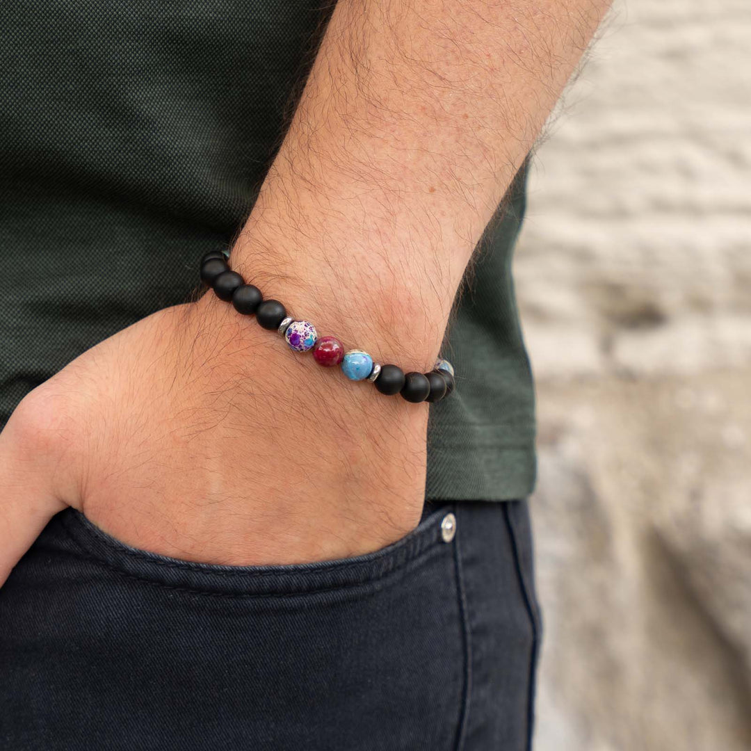 Edelsteinarmband mit  Imperial Jaspis und schwarzem Onyx – einzigartiger Naturstein-Schmuck 