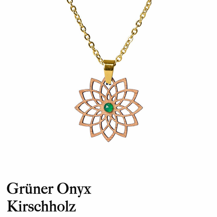 Amulett Mandala mit Grünen Onyx 