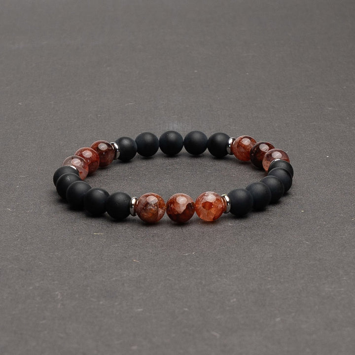 Edelstein Armband mit Hematoid und Schwarzem Onyx 