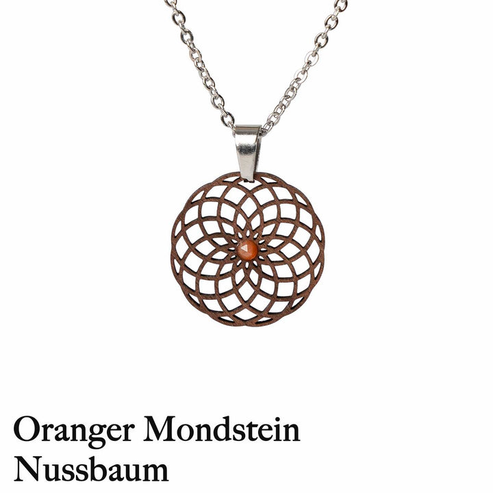 Torus Amulett aus Nussbaum mit Orangen Mondstein 