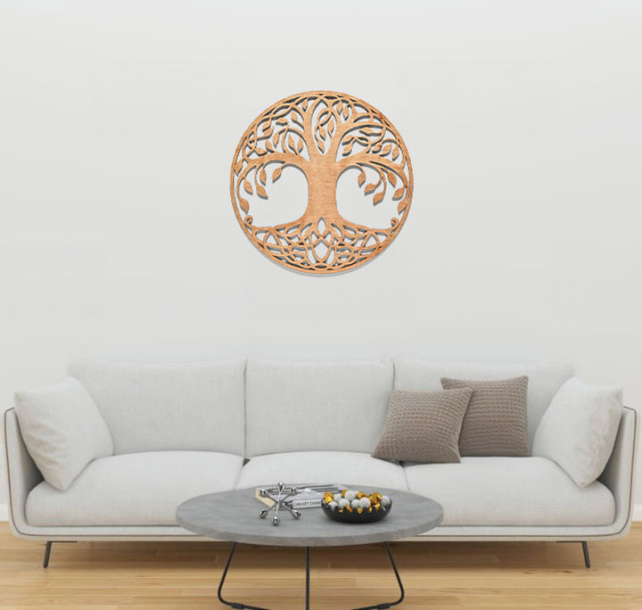 Baum des Lebens Wandbild aus Kirschholz im Wohnzimmer 