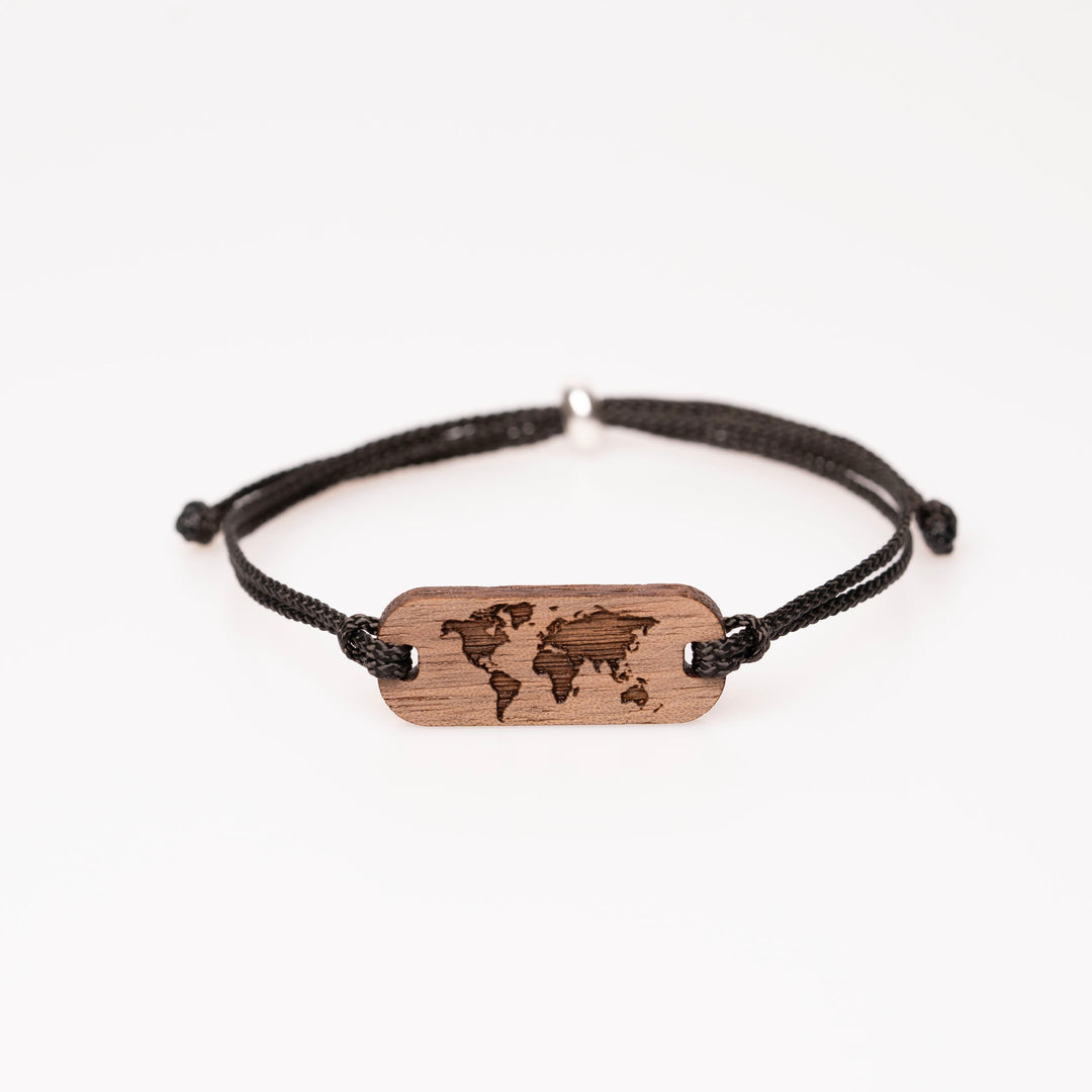 Weltkarte längliches Armband Nussbaum