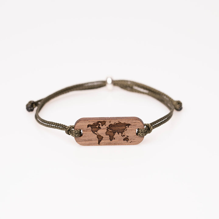 Weltkarte längliches Armband Nussbaum