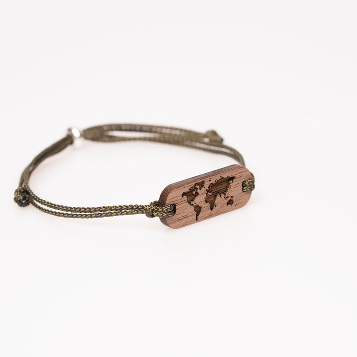 Weltkarte längliches Armband Nussbaum