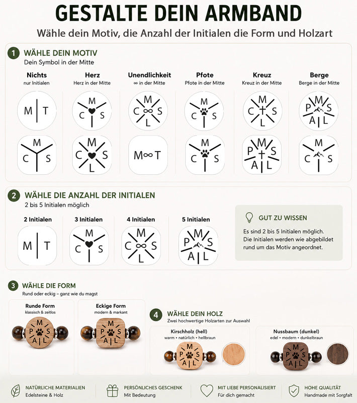 Initialen Herz Armband mit Edelsteinen