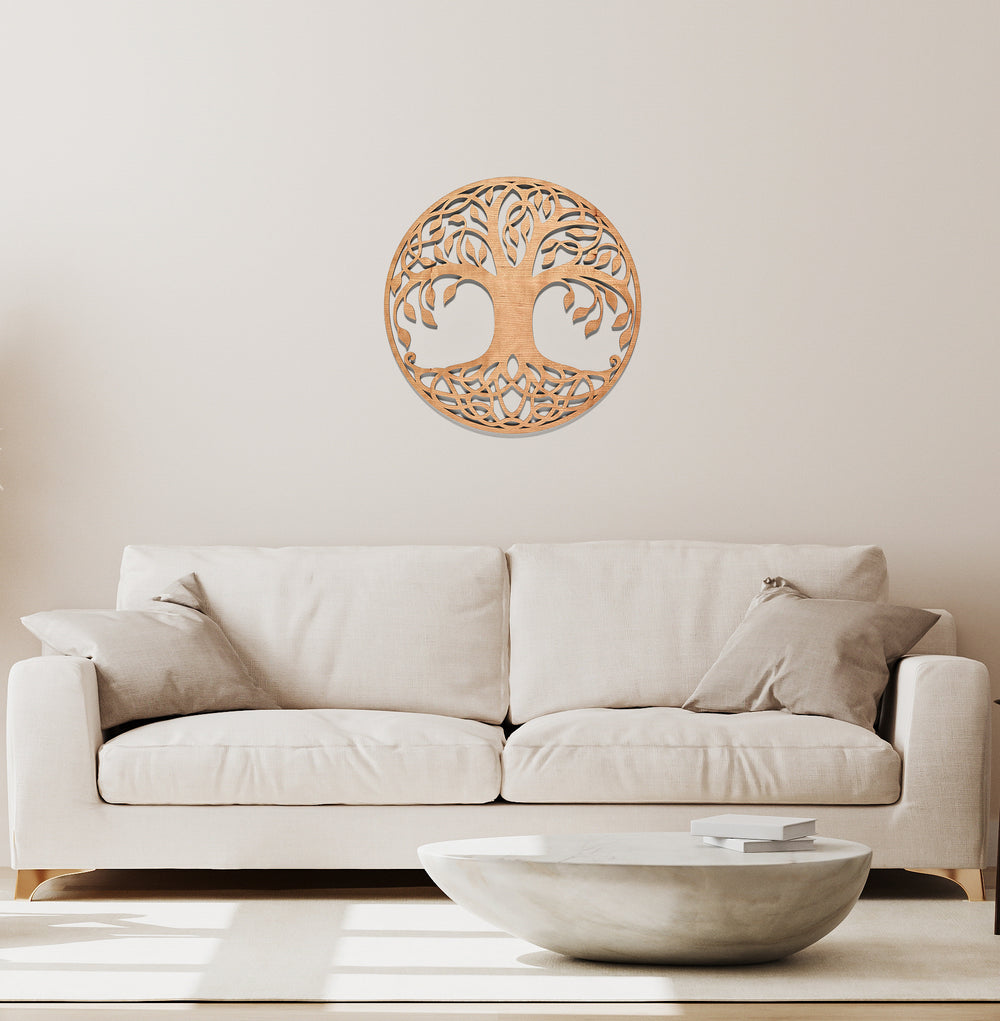 Baum des Lebens Wandbild aus Kirschholz Wohnzimmer