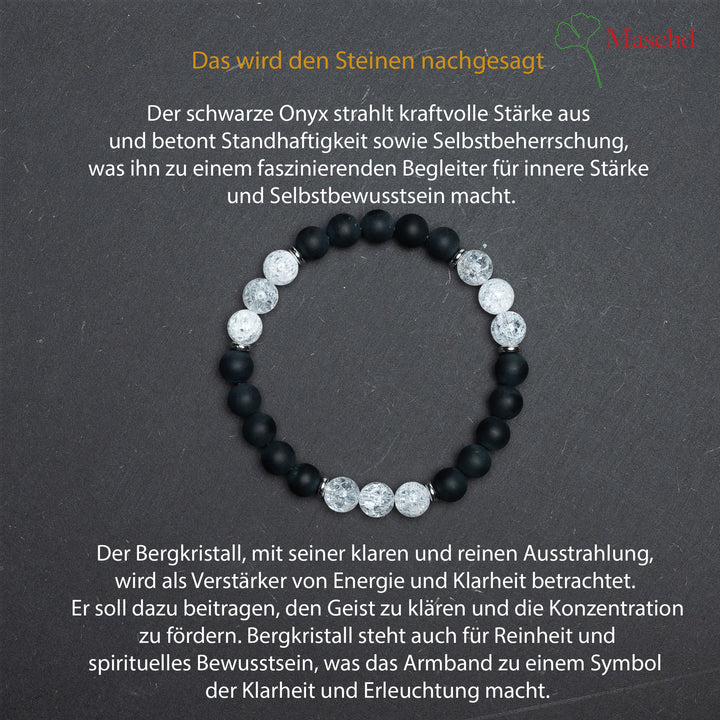 Edelstein Armband | Schwarzer Onyx und Bergkristall