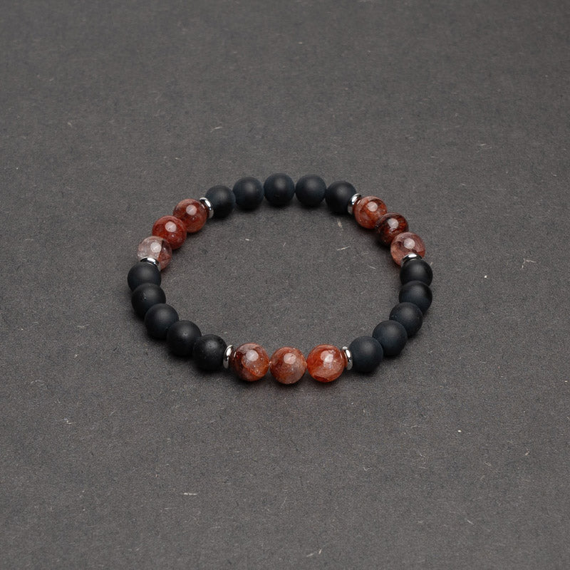 Schwarzer Onyx und Roter Hematoid Armband für Herren und Frauen Größe flexibel 