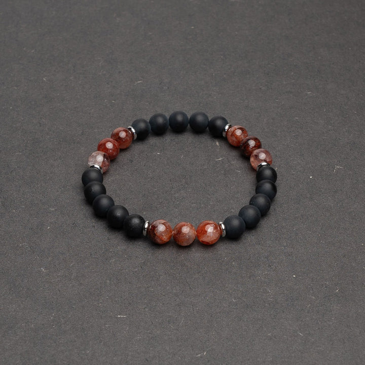 Schwarzer Onyx und Roter Hematoid Armband für Herren und Frauen Größe flexibel 
