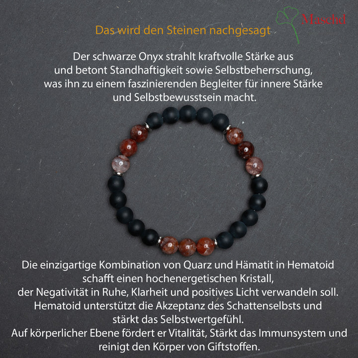 Edelstein Armband | Onyx und Roter Hematoid Quarz