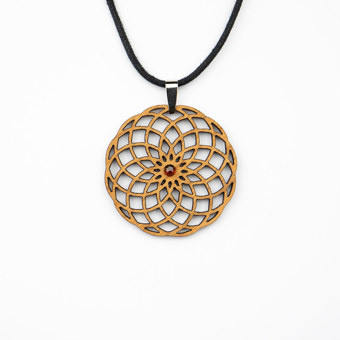 Torus Kirschholz mit Granat Edelstein Halskette