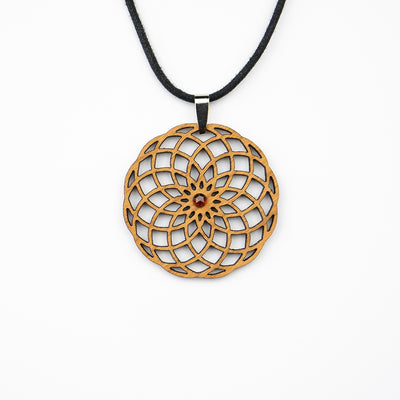 Torus Kirschholz mit Granat Edelstein Halskette