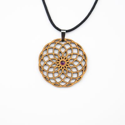Halskette Torus Kirschholz mit Amethyst
