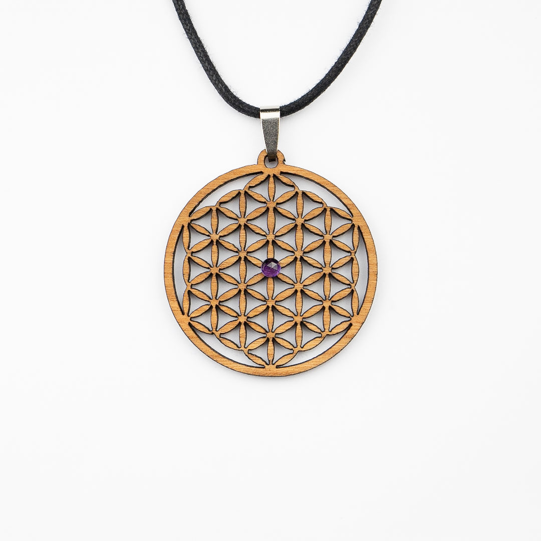 Amulett mit Edelstein Blume des Lebens mit Amethyst