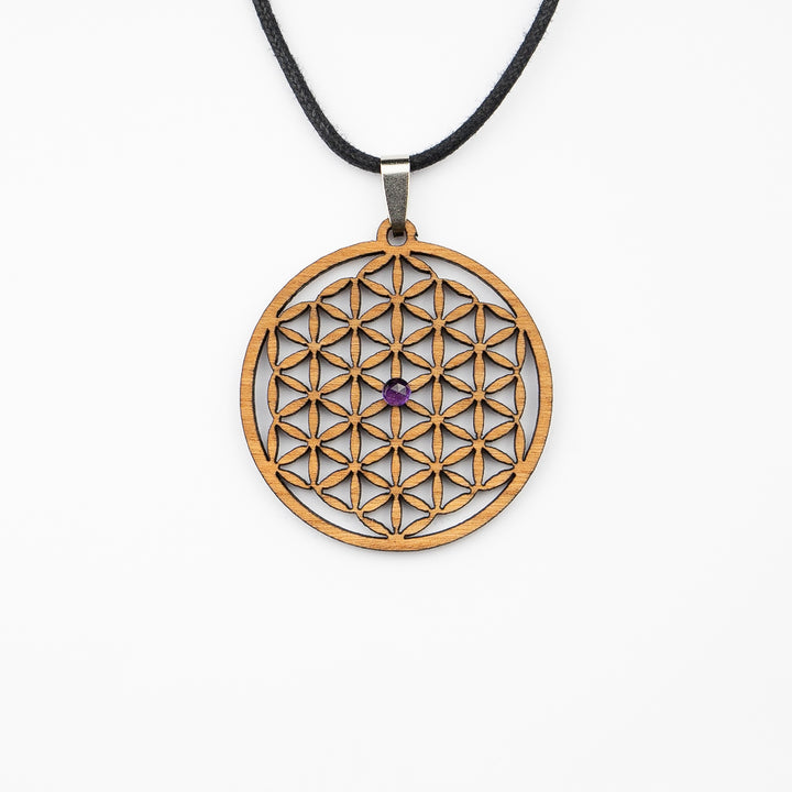 Amulett mit Edelstein Blume des Lebens mit Amethyst