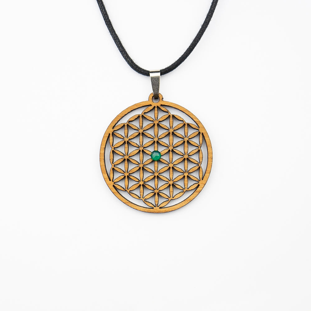 Blume des Lebens Amulett mit Edelstein Grüner Onyx