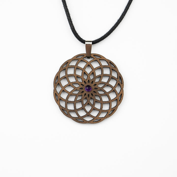 Holz und Edelstein Amulett Torus Halskette