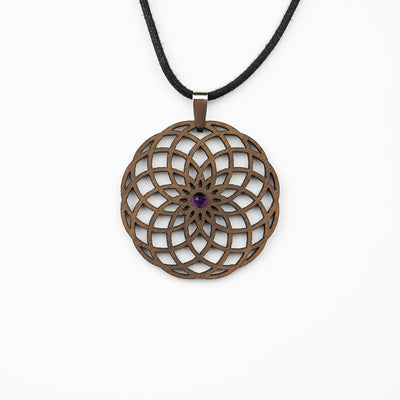 Holz und Edelstein Amulett Torus Halskette