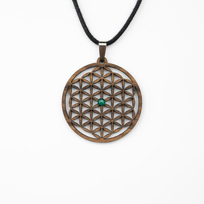 Blume des Lebens Halskette mit Grünen Onyx Edelstein Amulett